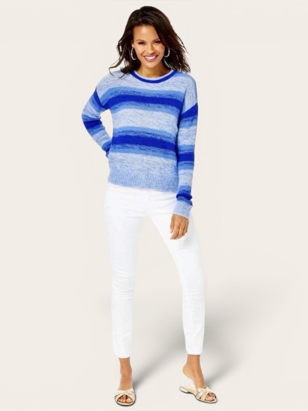 Lilly Pulitzer Wool Blend Elannie Sweater Blue Stripe XS Resort Coastal Beach